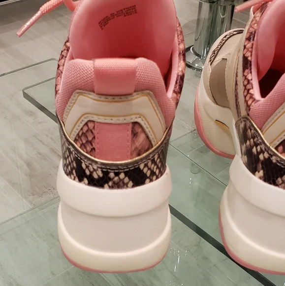 EUC- Michael Kors Olympia mixed media baby pink platform sneakers - Picture 7 of 14